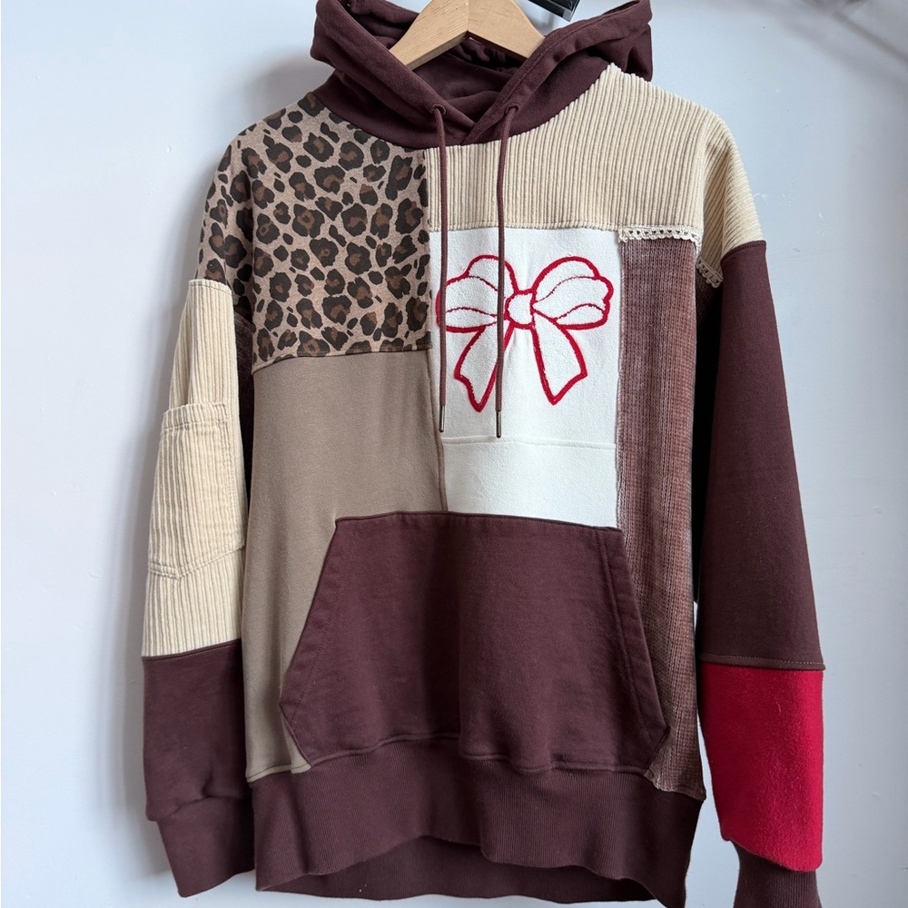 Patchwork Hoodie with Bow Design - Picture 2 of 3